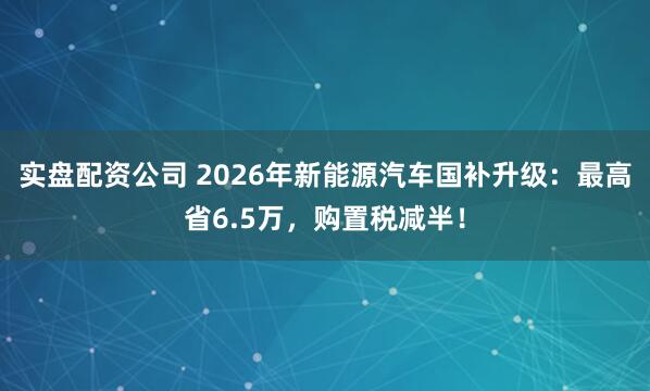 实盘配资公司 2026年新能源汽车国补升级：最高省6.5万，购置税减半！